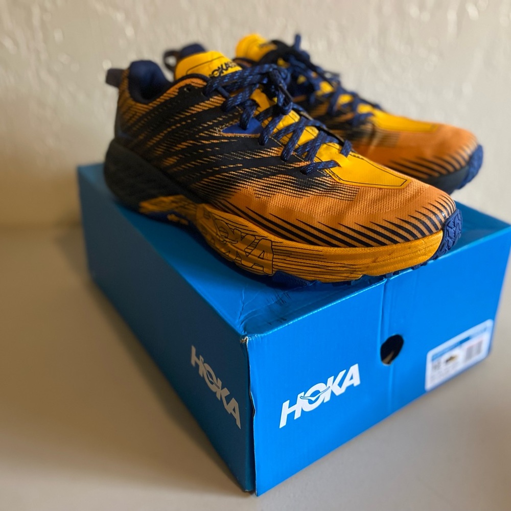 Hoka One One - Men’s Speedgoat 4. Color: Saffron/Black Iris. Size 12.